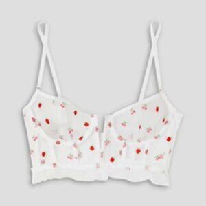 LE PETIT TROU Balconette Underwire Bra in White w/ Embroidered Berries Size M